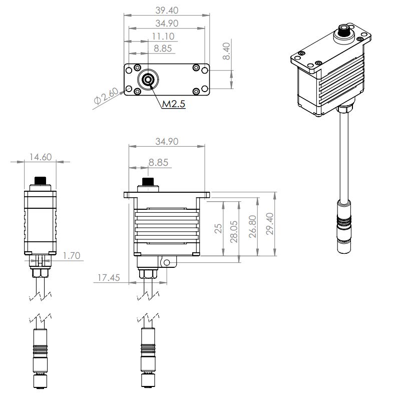 MKS Servos USA :: Zeus Servo Line :: Z1500H-12-2018-CHF-90 M5 Wire